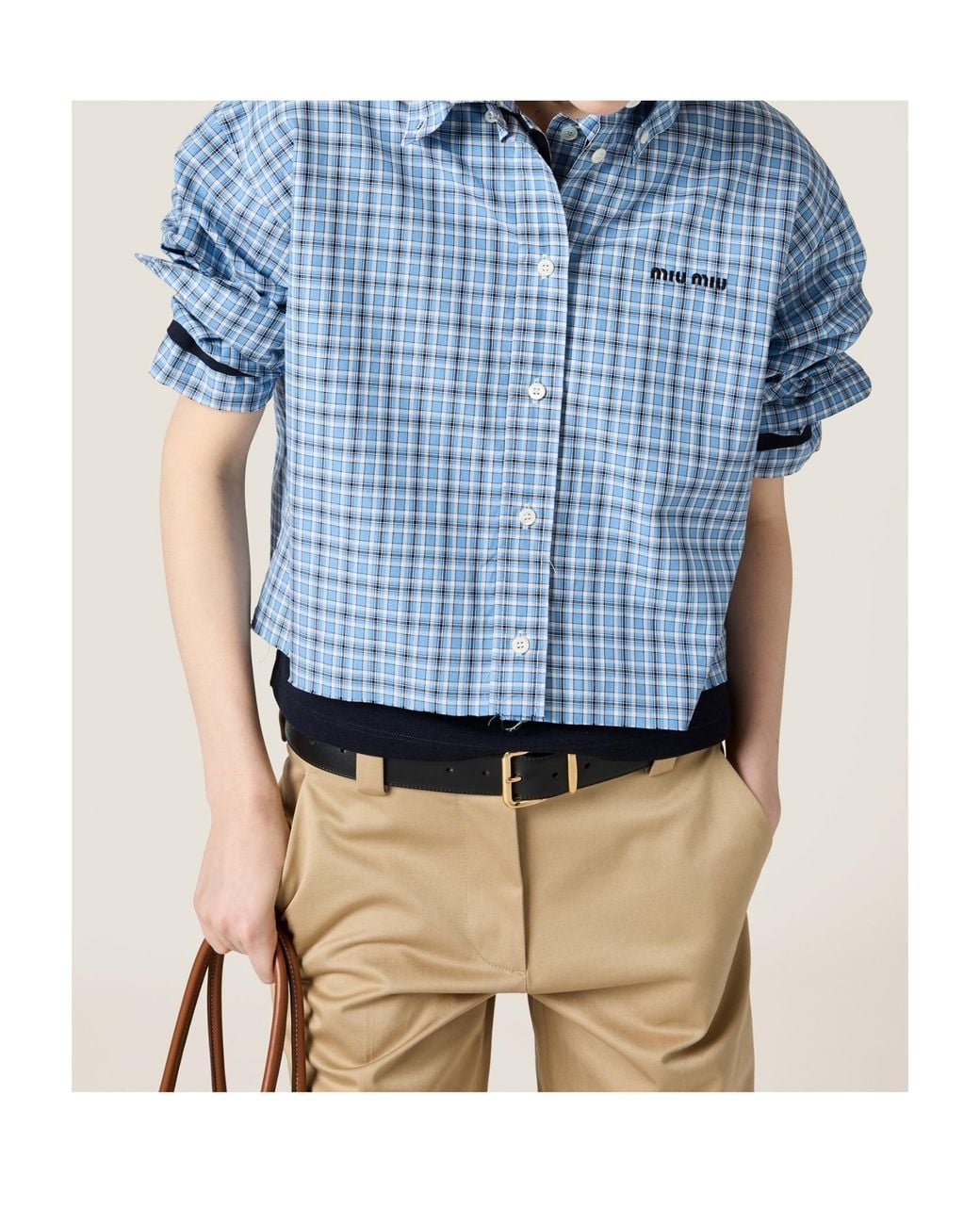 Miu Miu Blue Checked Cropped Shirt