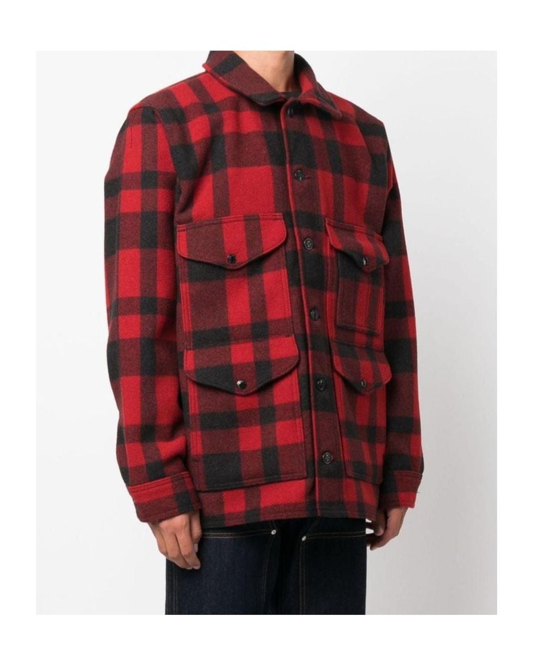Filson Red Mackinaw Plaid Buttoned Shirt Jacket for men