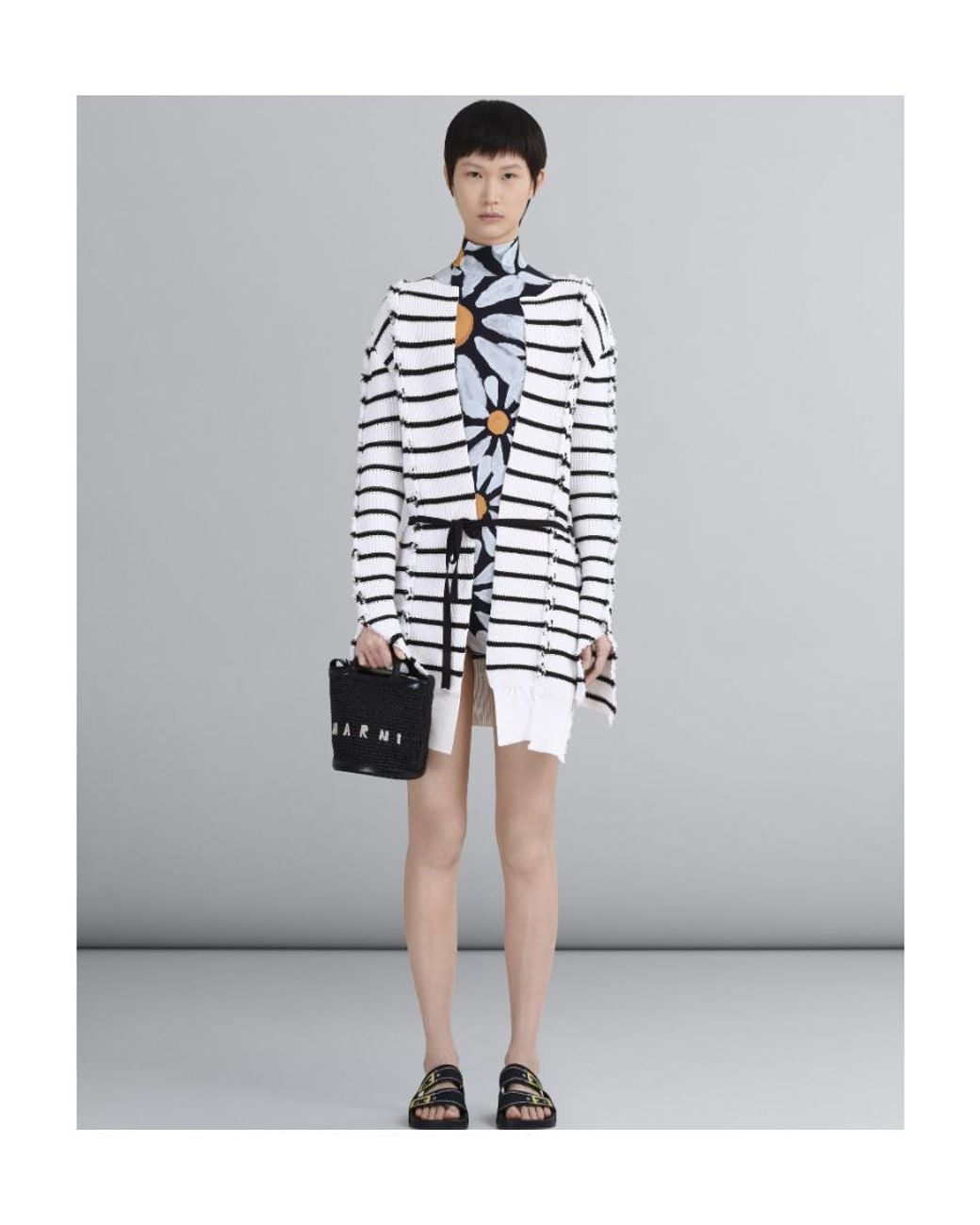 Marni Black Logo Embroidered Bucket Bag