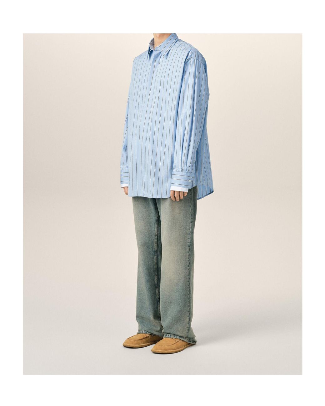 AMI Blue Ami Oversized Striped Shirt for men