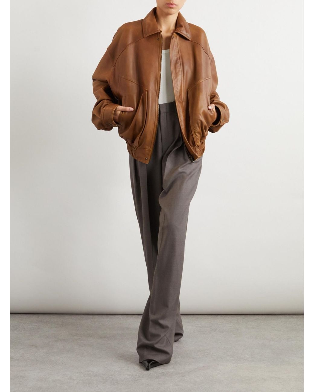 Saint Laurent Brown Button Detailed Drop-Shoulder Bomber Jacket