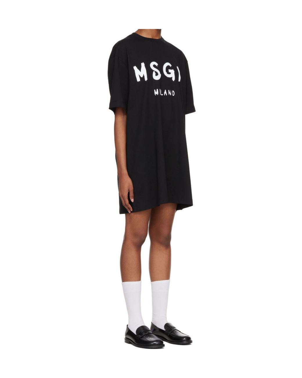MSGM Black Logo Printed Crewneck T-Shirt Dress