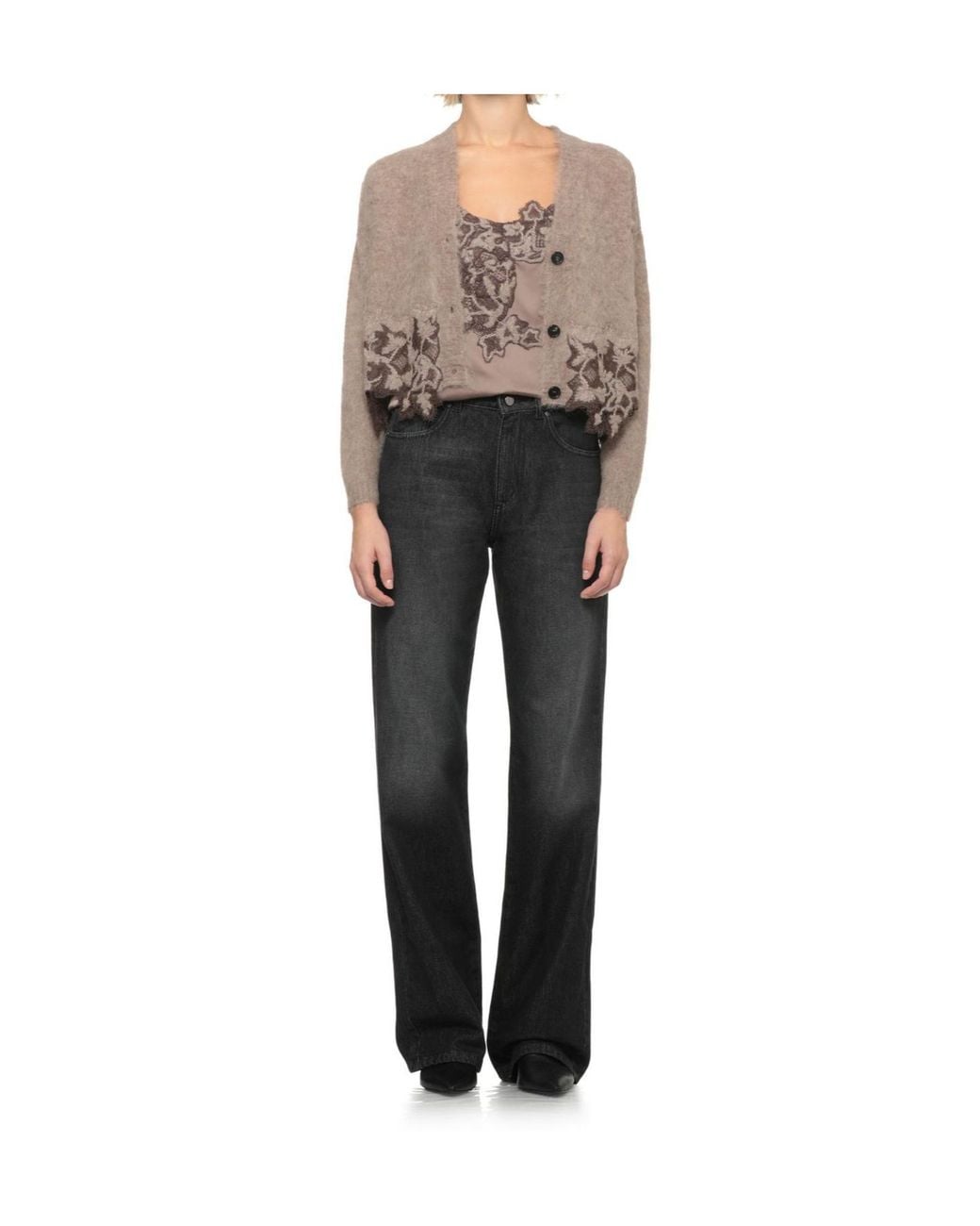 D.exterior Brown Lace Trim Camisole Top