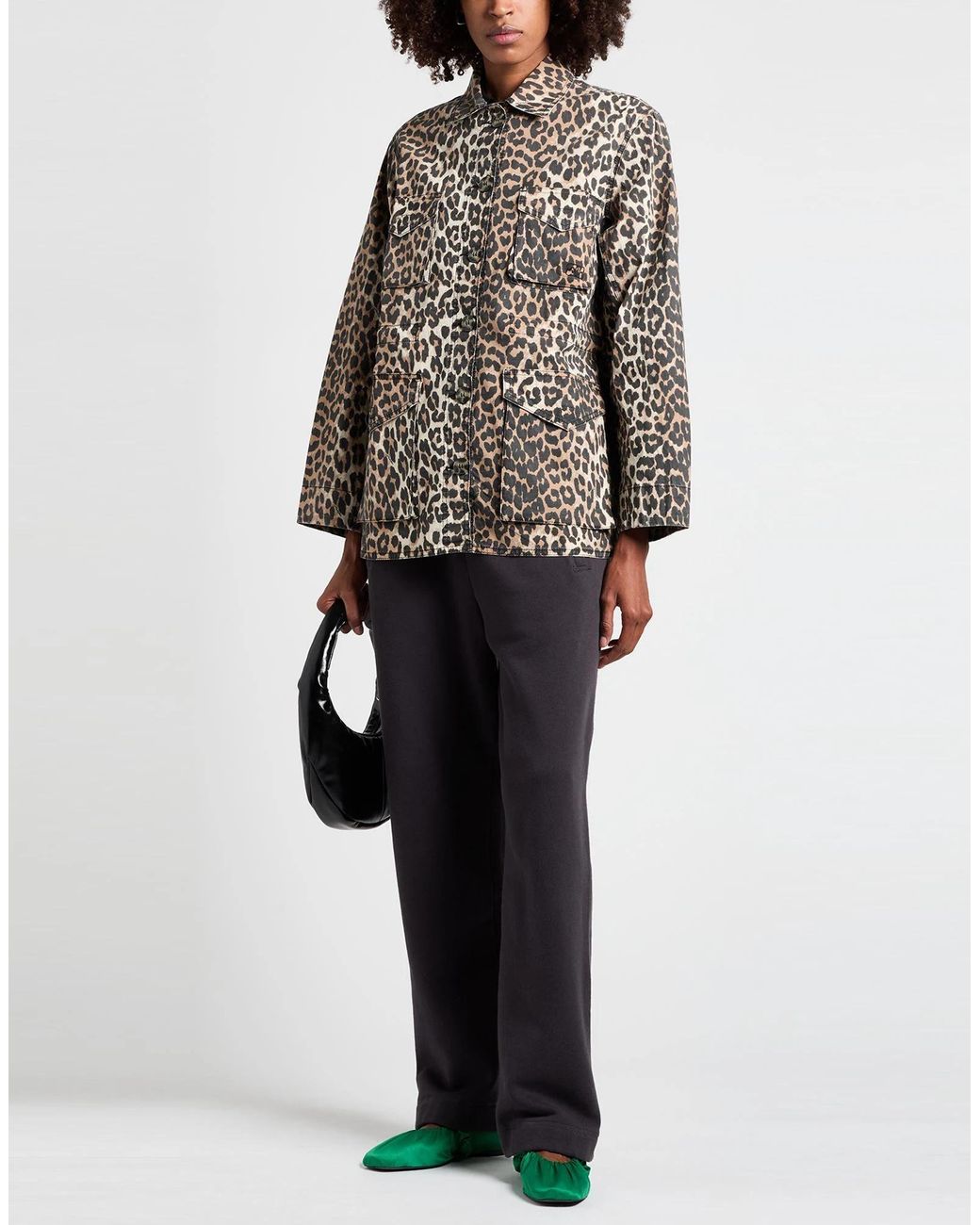 Ganni Gray Leopard Print Short Coat