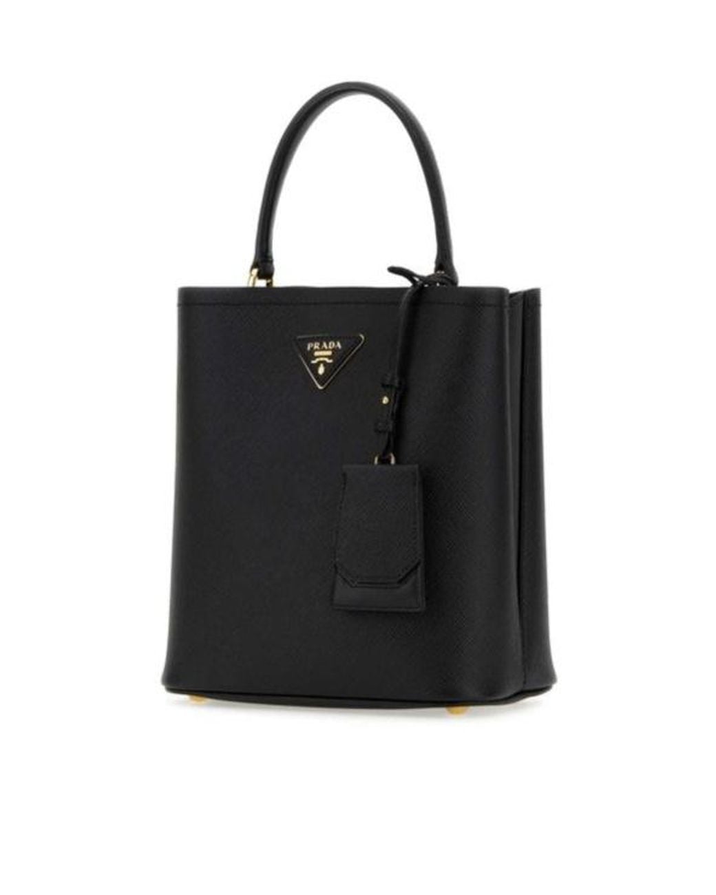 Prada Black Double Saffiano Logo Plaque Tote Bag