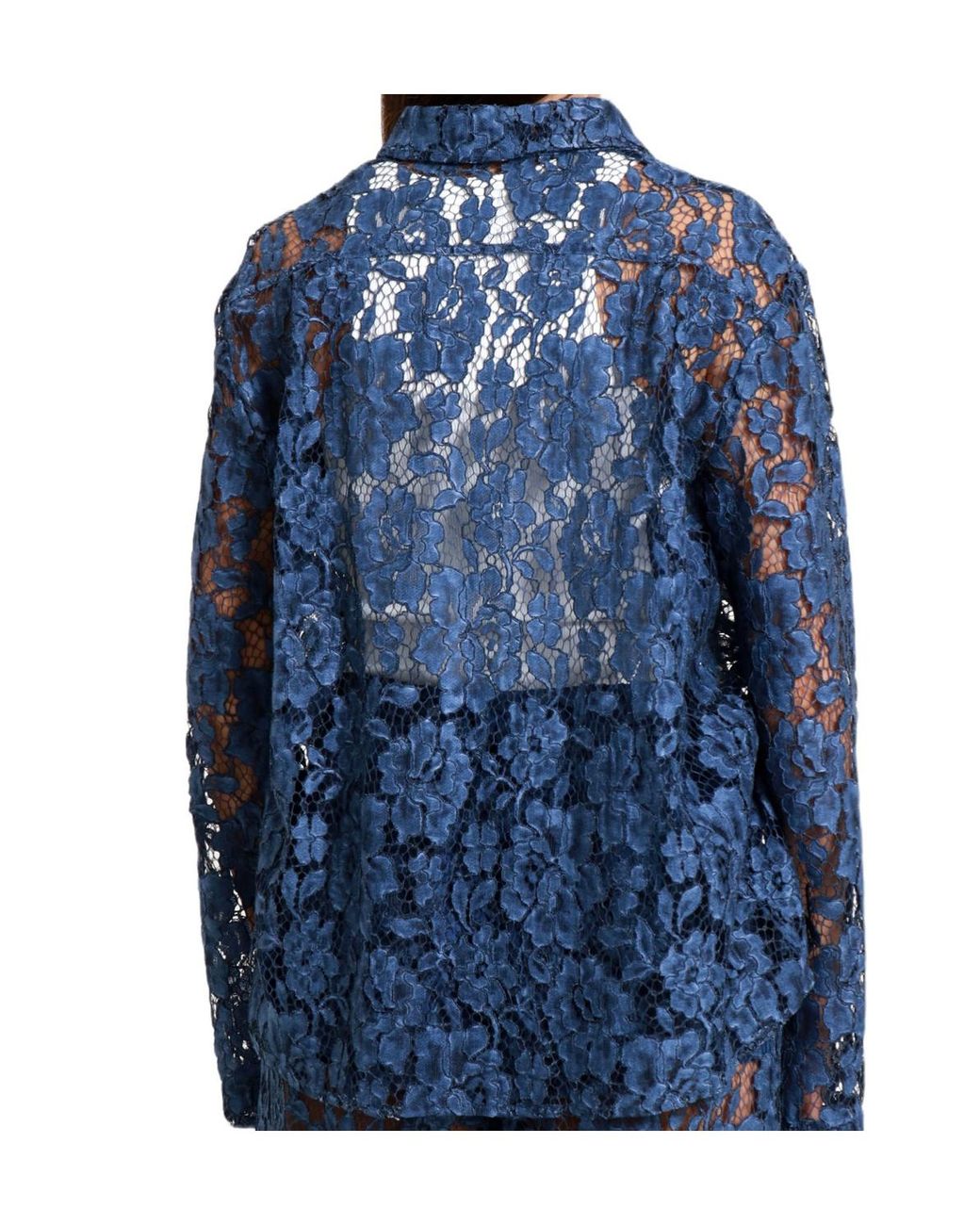 FEDERICA TOSI Blue Sheer Floral Lace Shirt