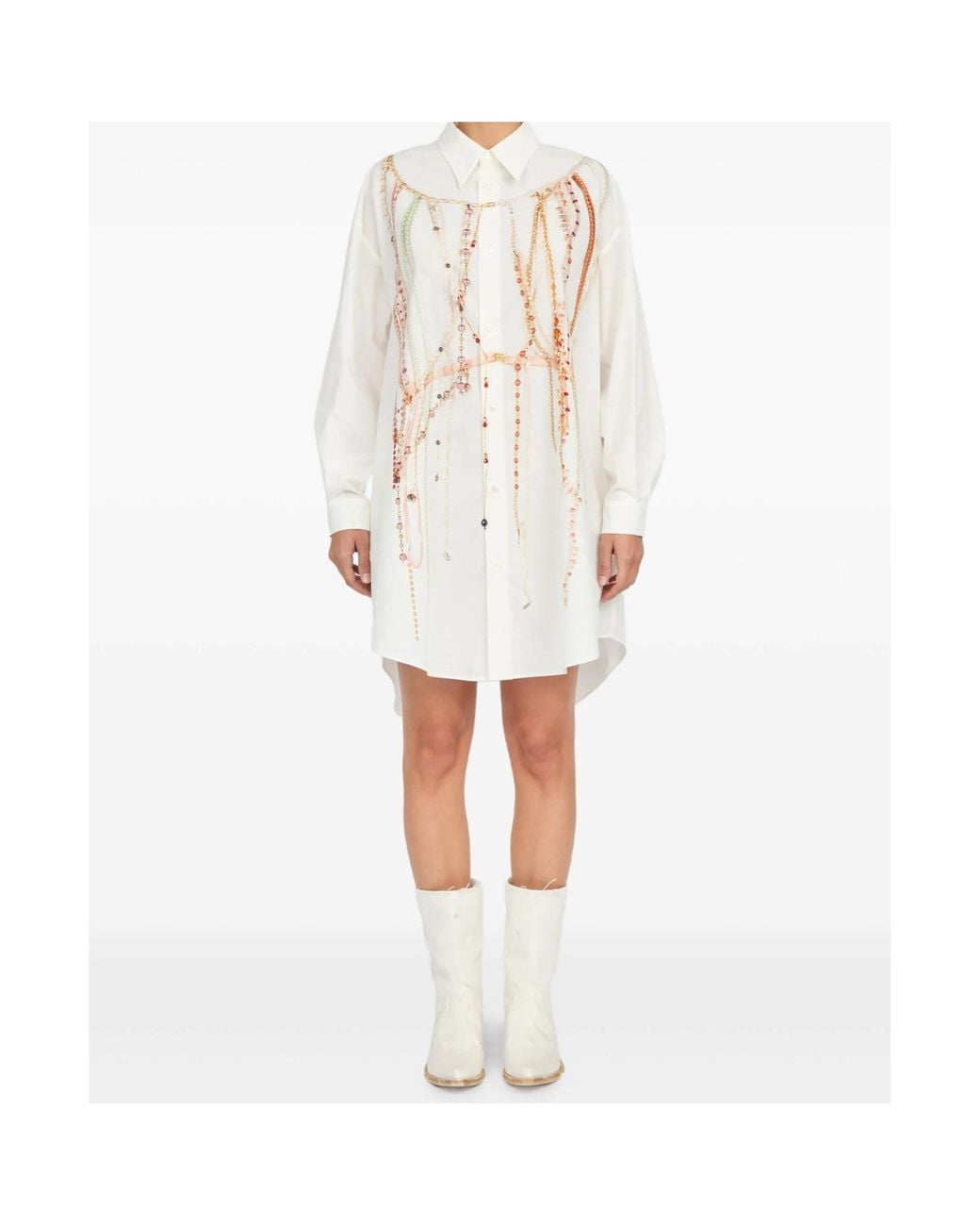 MM6 by Maison Margiela White Embellished Oversized Shirt Dress