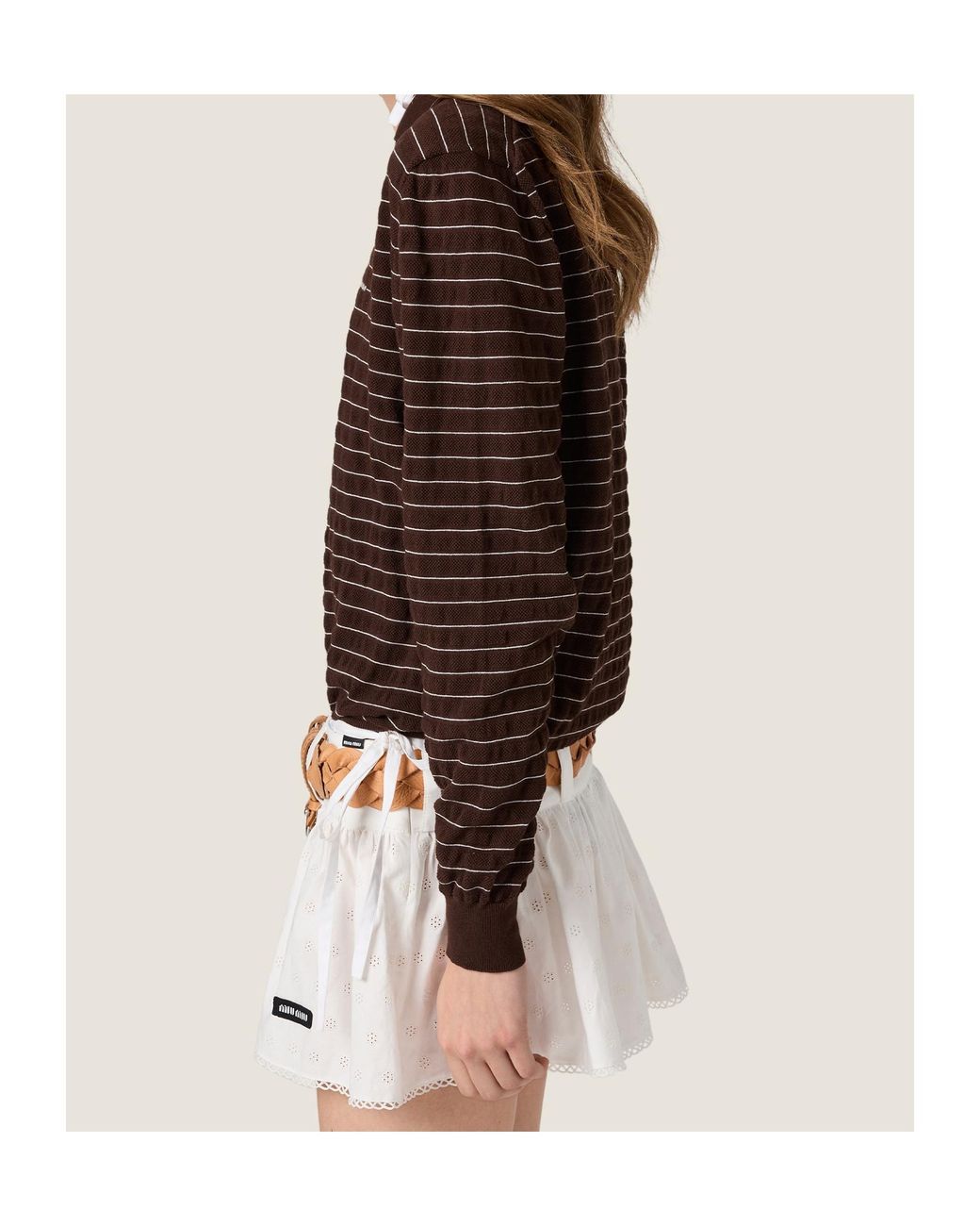 Miu Miu Brown Striped V-Neck Knitwear
