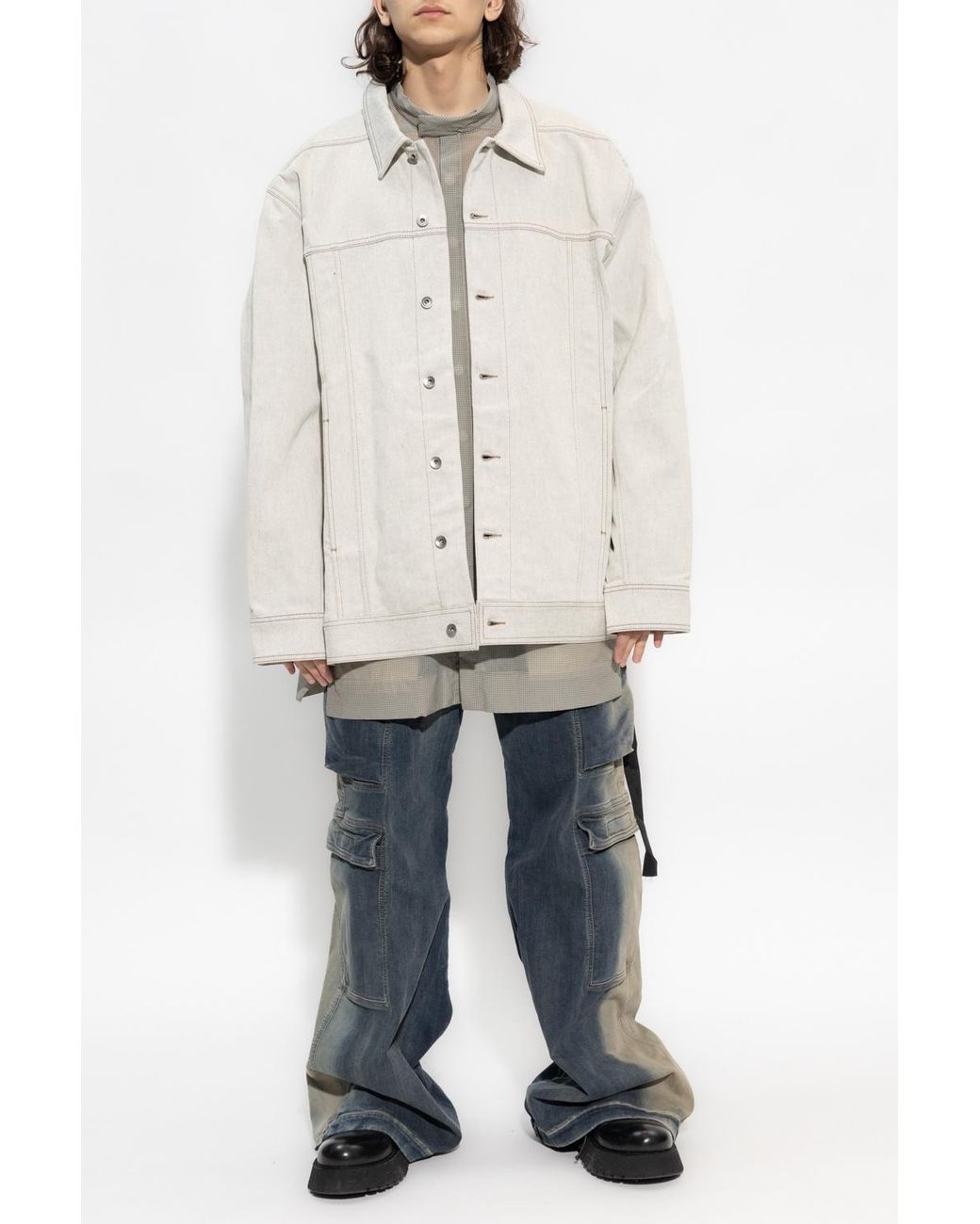 Rick Owens White Strap-Detailed Buttoned Lightweight Jacket for men
