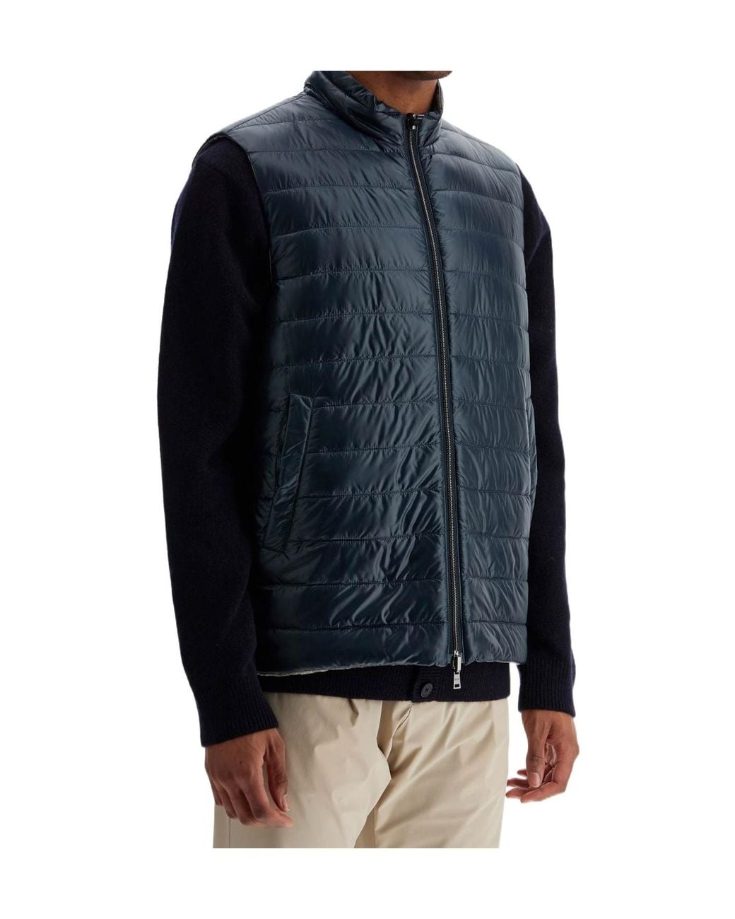 Herno Blue Zipped Quilted Reversible Down Gilet for men