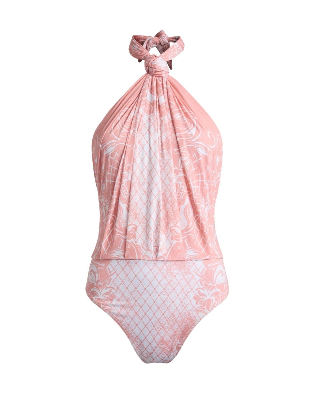 Balmain Pink Draped Halterneck Swimsuit