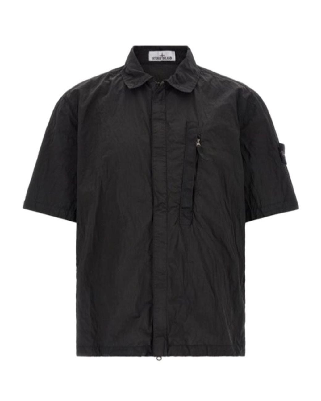 Stone Island Black Zip Pocket Short-Sleeve Shirt for men