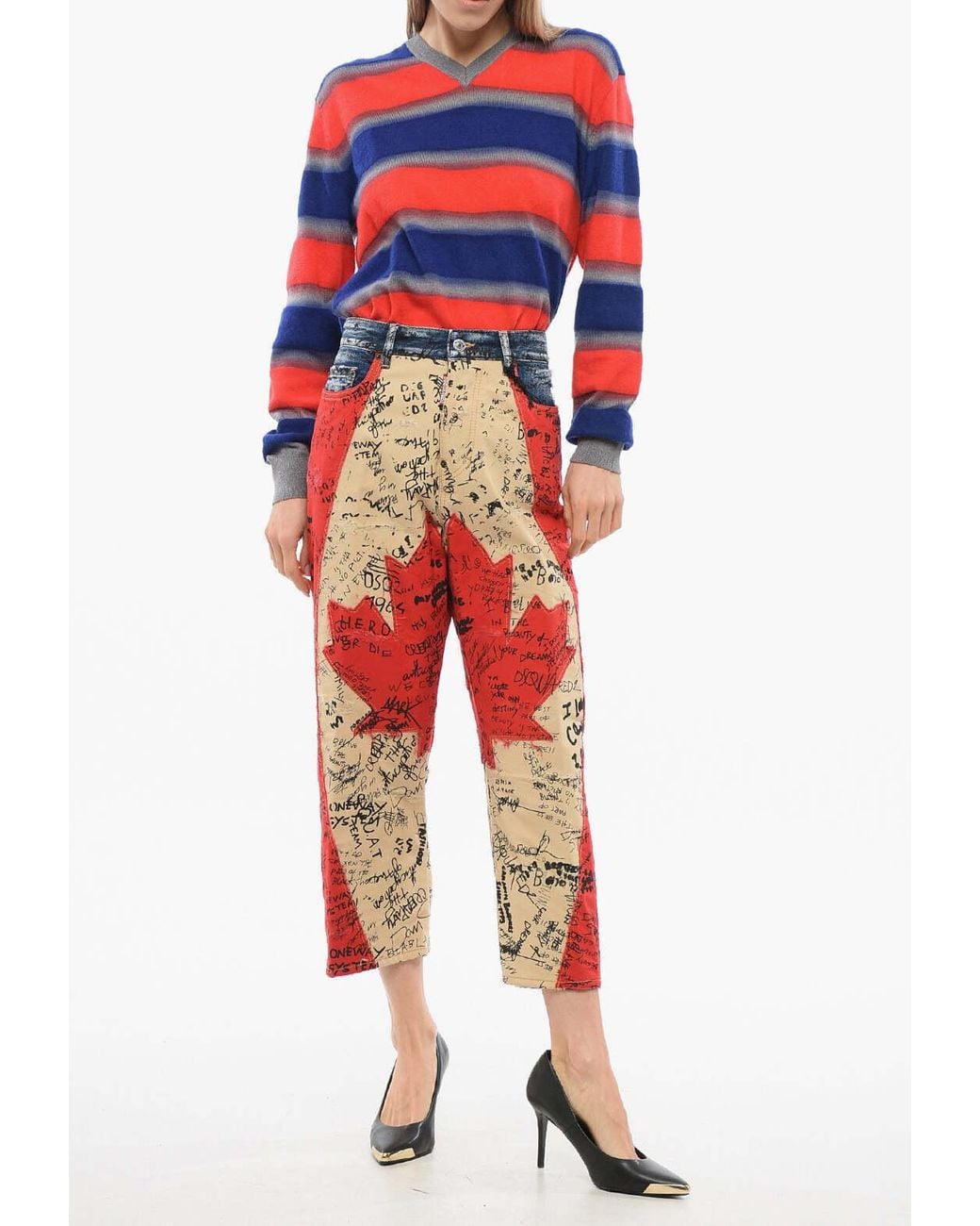 DSquared² Red Kawaii Fit Patchwork Jeans