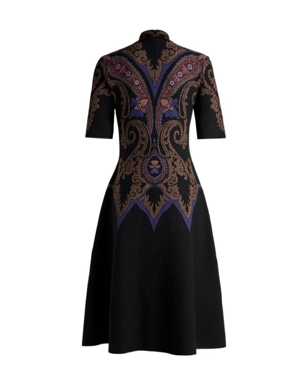 Etro Black Paisley-Pattern Mock-Neck Midi Dress