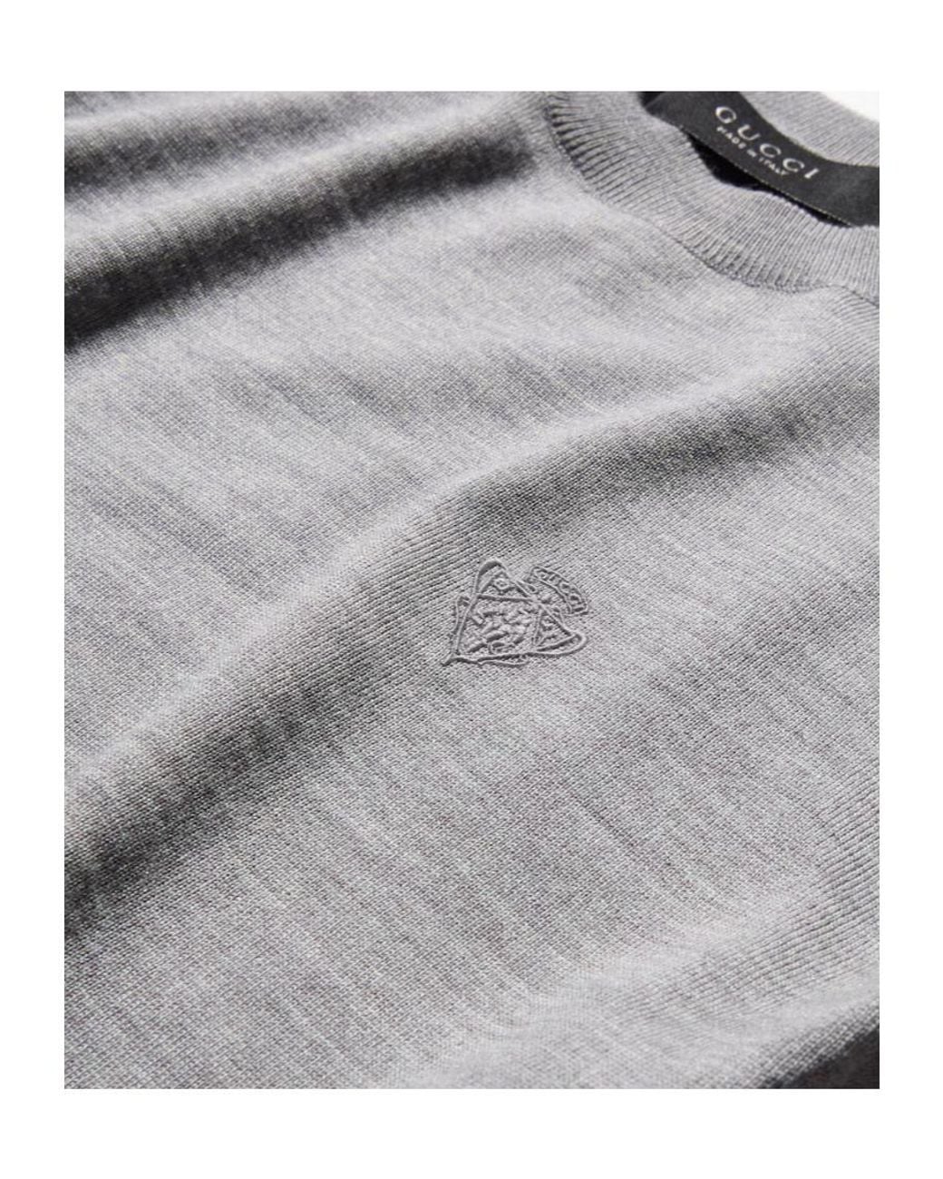 Gucci Gray Silk Wool T-Shirt With Embroidery