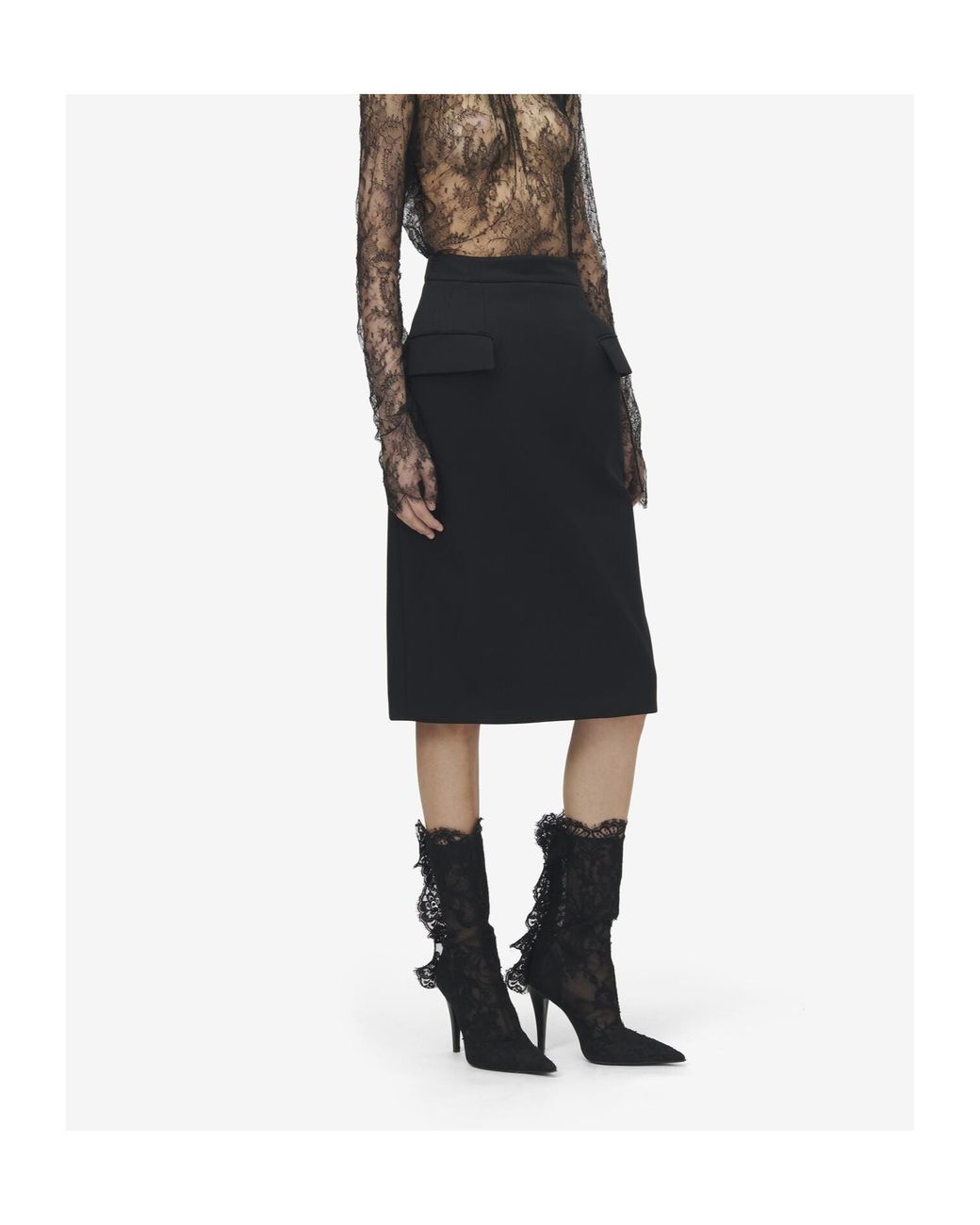 McQueen Black Wool-Blend Midi Skirt