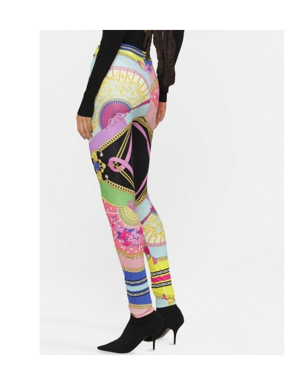 Versace Pink Allover Graphic Printed High Waist Leggings