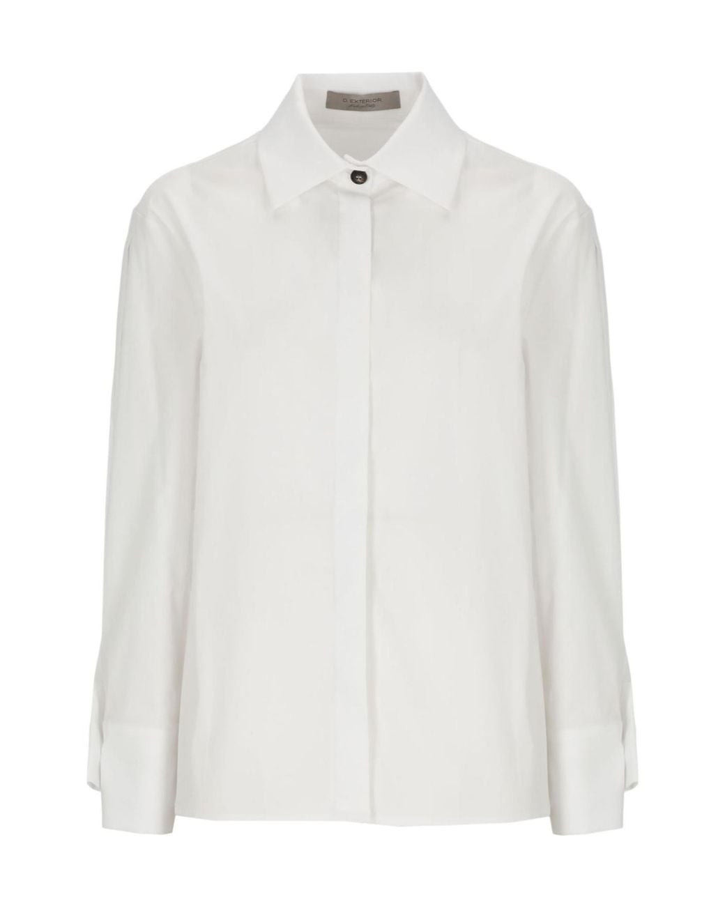 D.exterior White Concealed Placket Shirt
