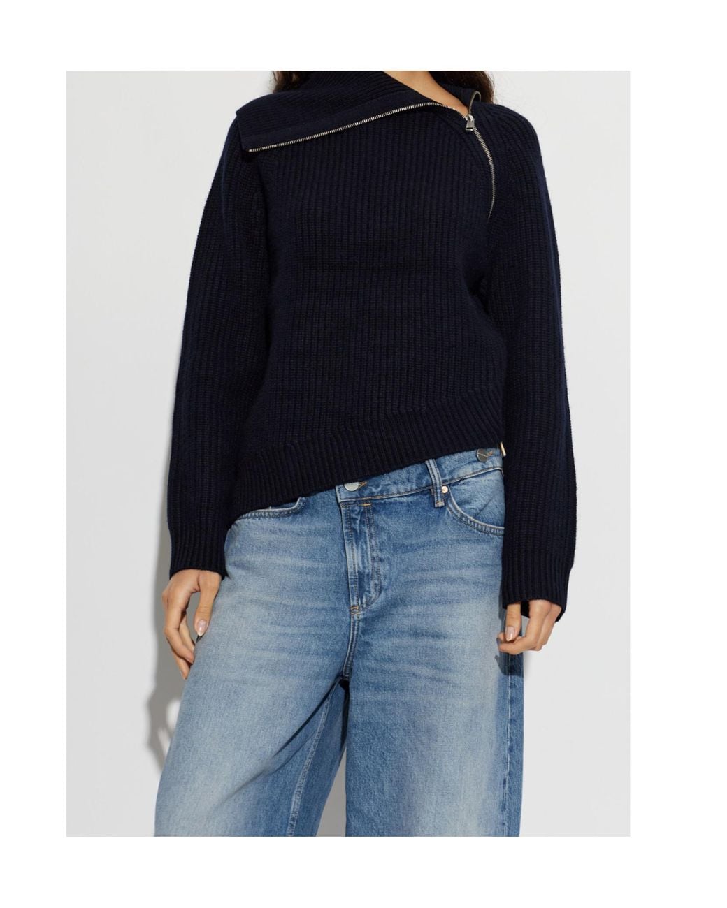 AllSaints Blue Cleo Zip Turtleneck Knitted Sweater
