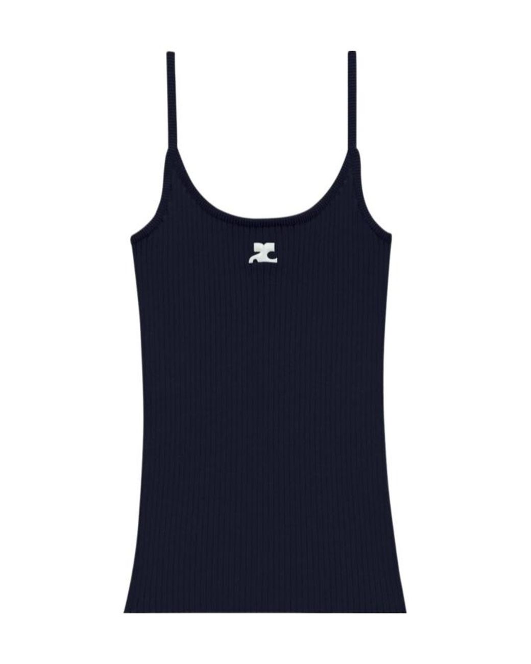 Courreges Blue Courrèges Logo Embroidered Ribbed Sleeveless Top