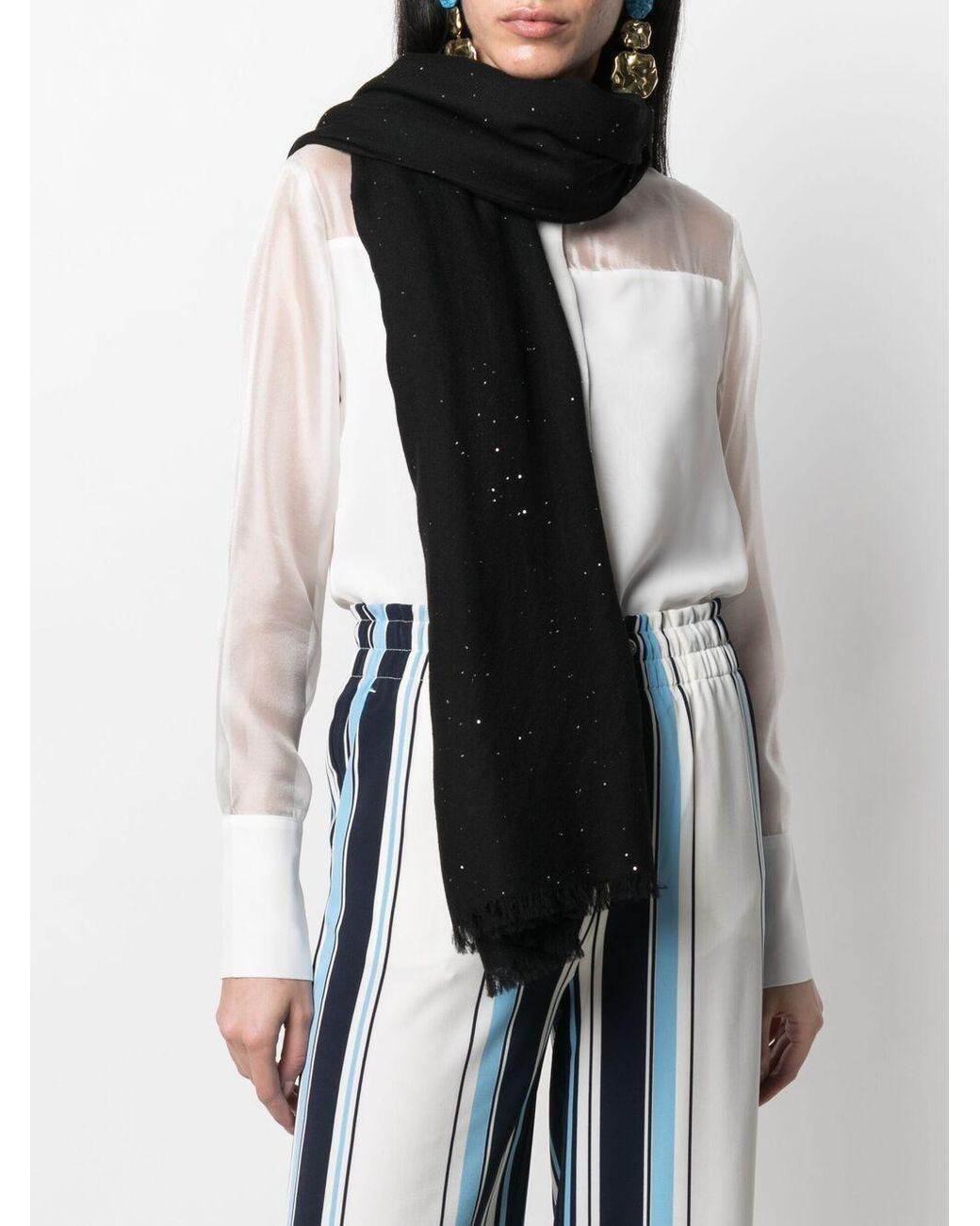 Faliero Sarti Black Sequin-Embellished Scarf