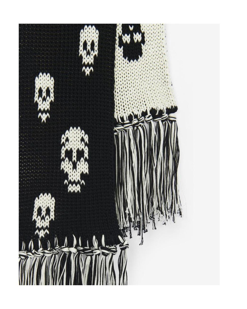 McQueen White Skull Knit Fringed Scarf