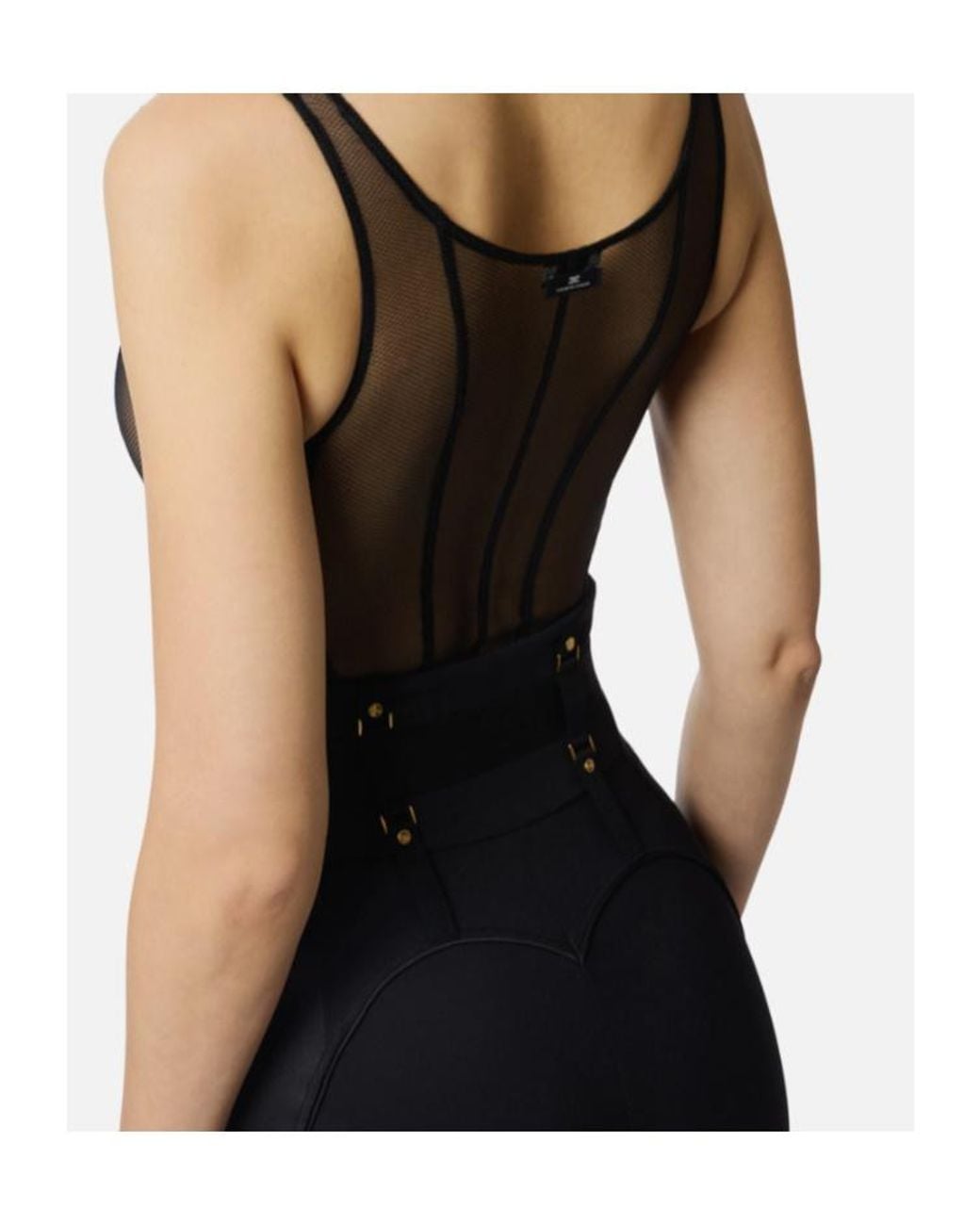 Elisabetta Franchi Gray Micro-Mesh Tulle Bodysuit