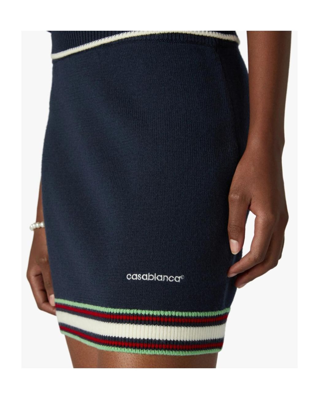 Casablanca Blue Embroidered-Logo Striped Shorts
