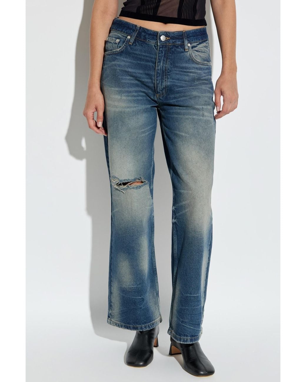 M I S B H V Blue Logo-Patch Distressed Jeans