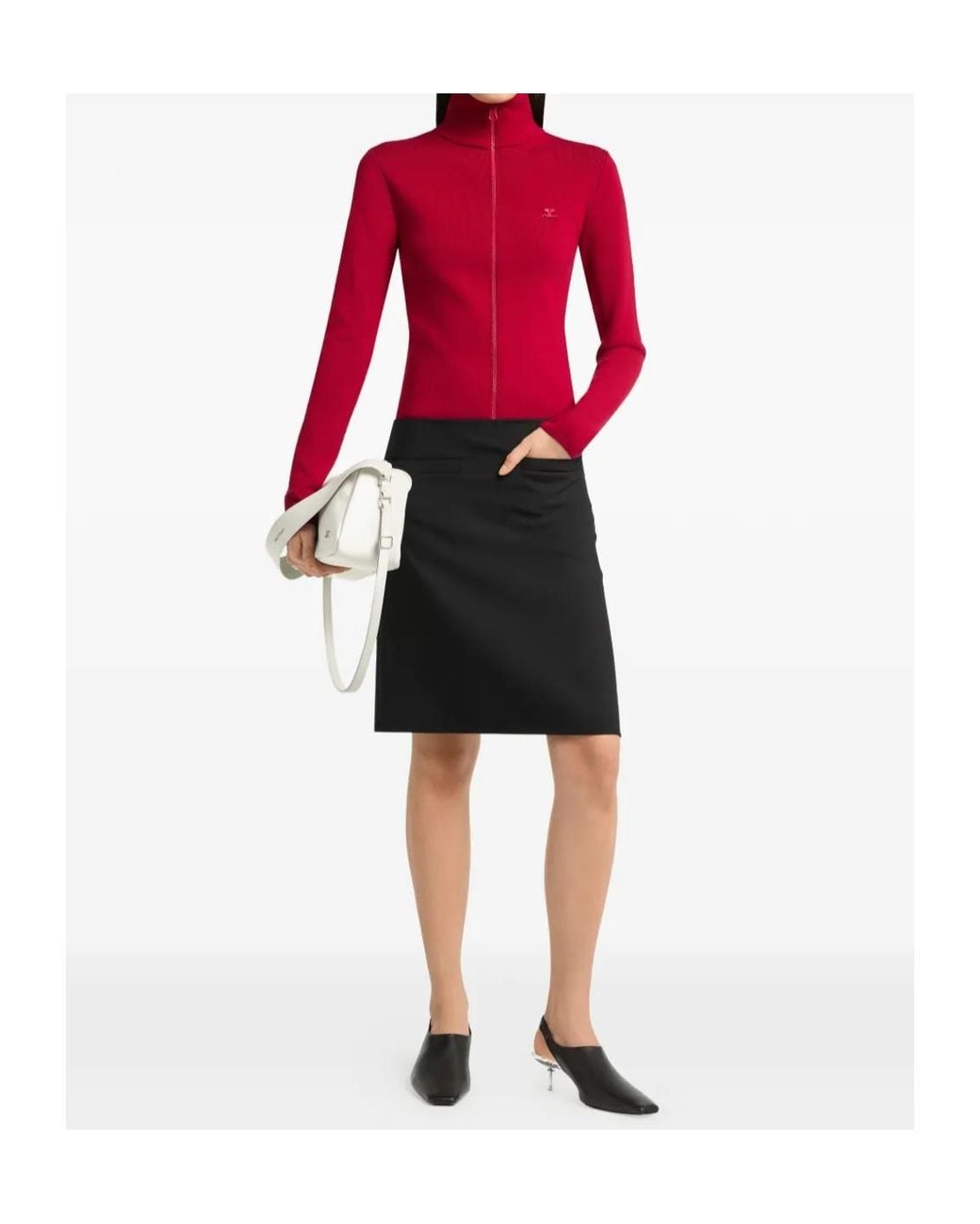 Courreges Red Courrèges Zip-Up Knitted Sweater