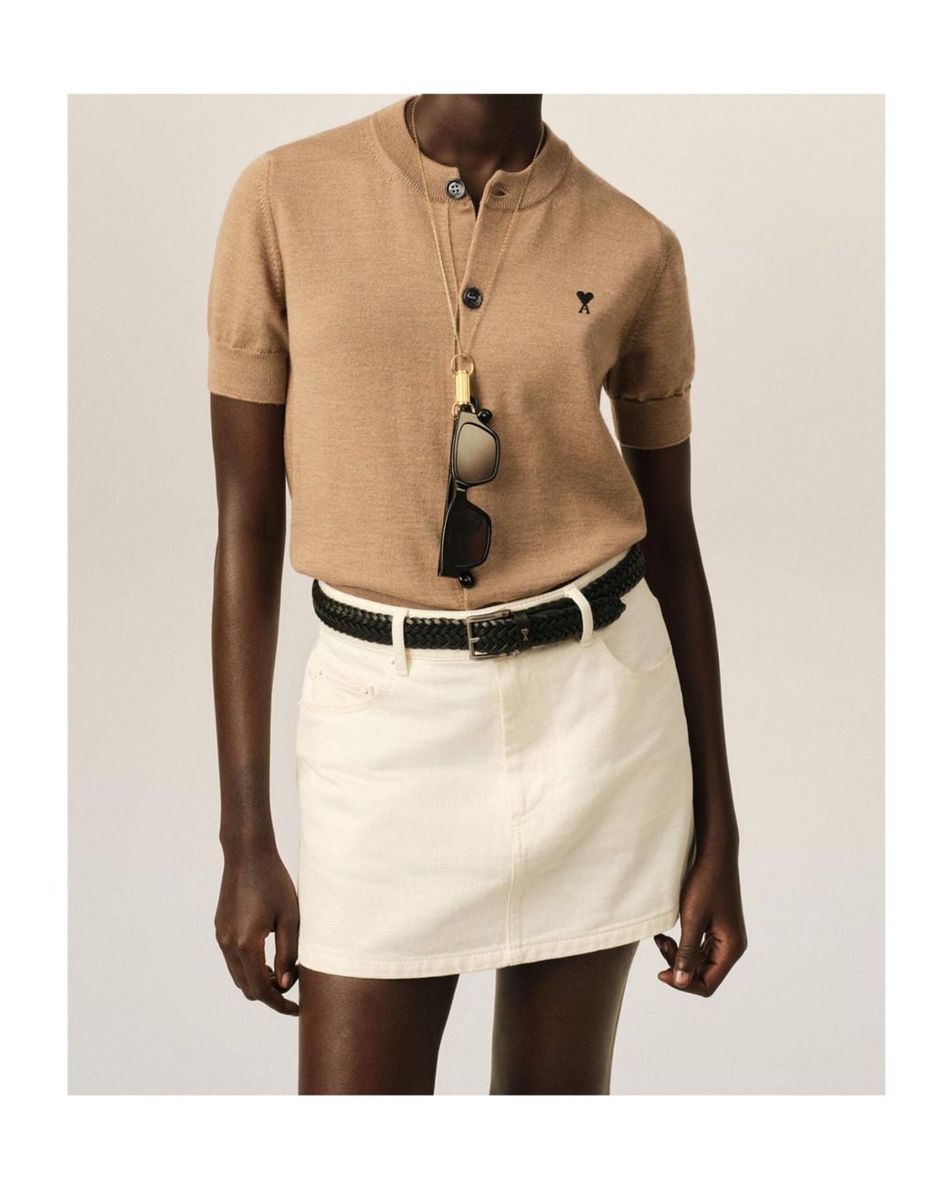 AMI Natural Ami Ami De Coeur Short-Sleeved Cardigan
