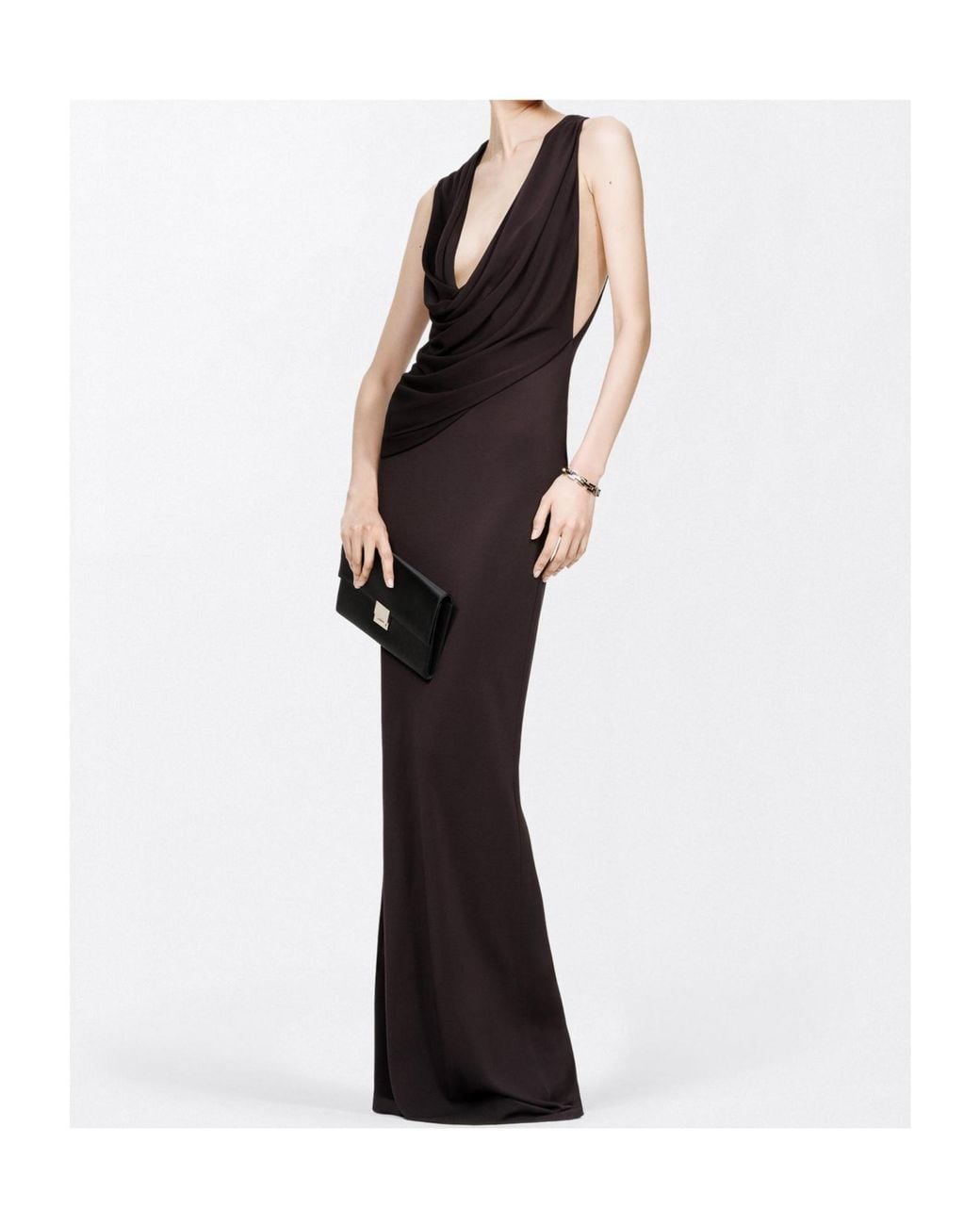 Tom Ford Brown Draped-Neck Maxi Dress