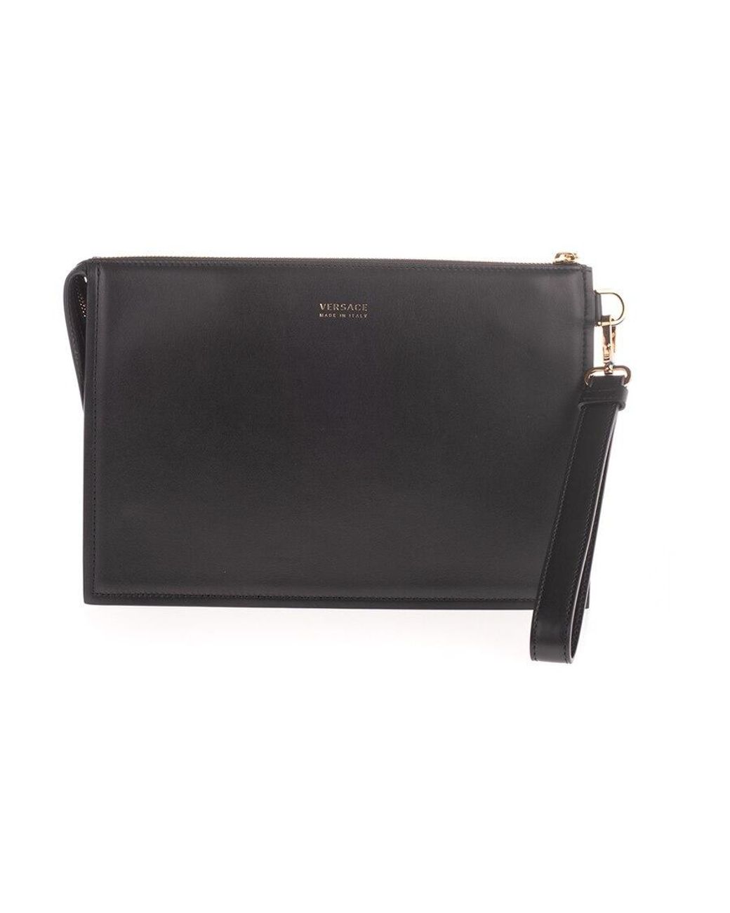 Versace Black Metal Logo Zipper Handbag for men