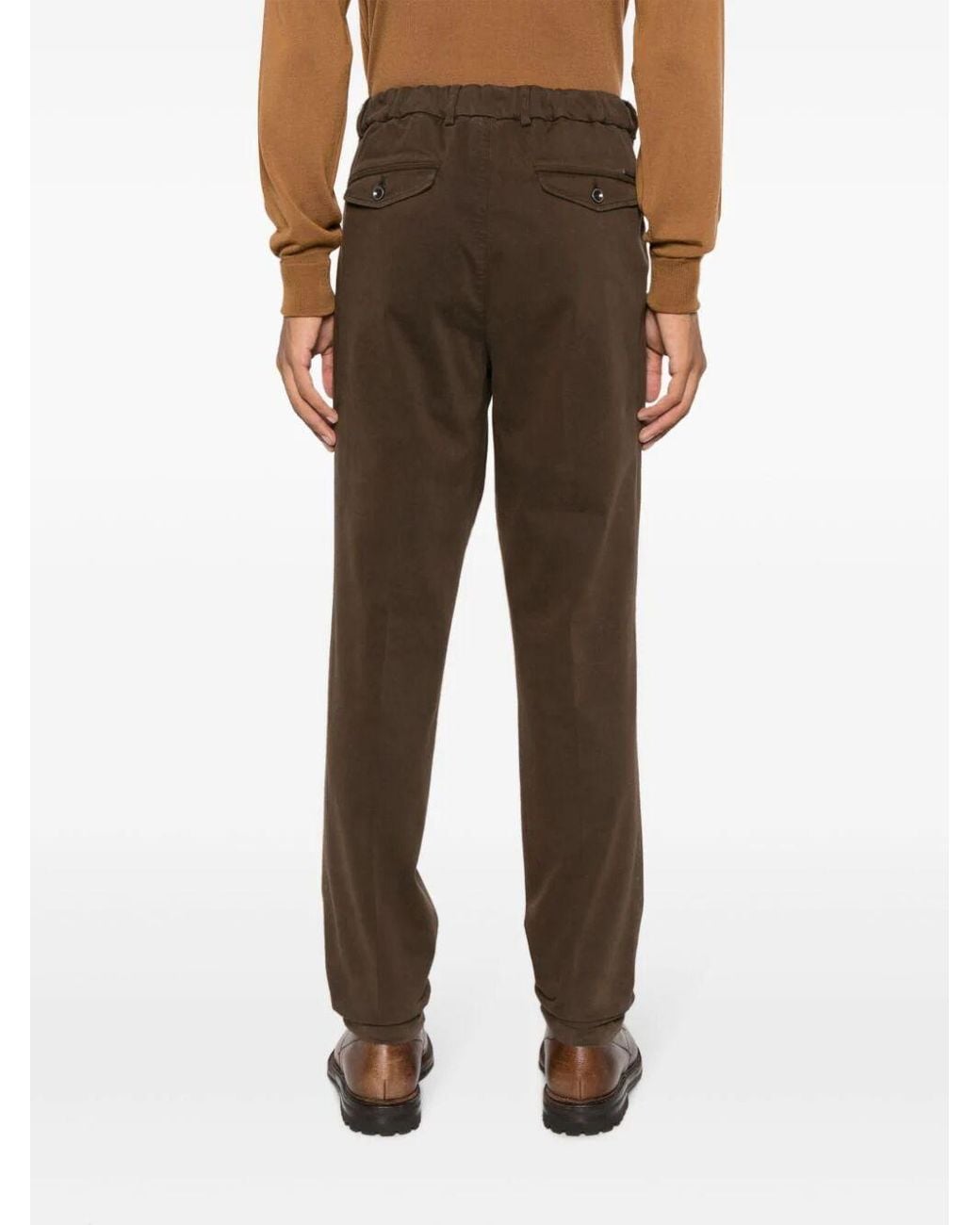 Peserico Brown Waist-Tab Cotton Trousers for men