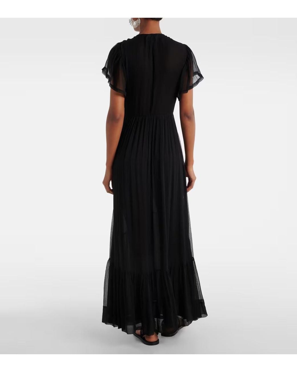Isabel Marant Black Agathe Gathered Silk Maxi Dress