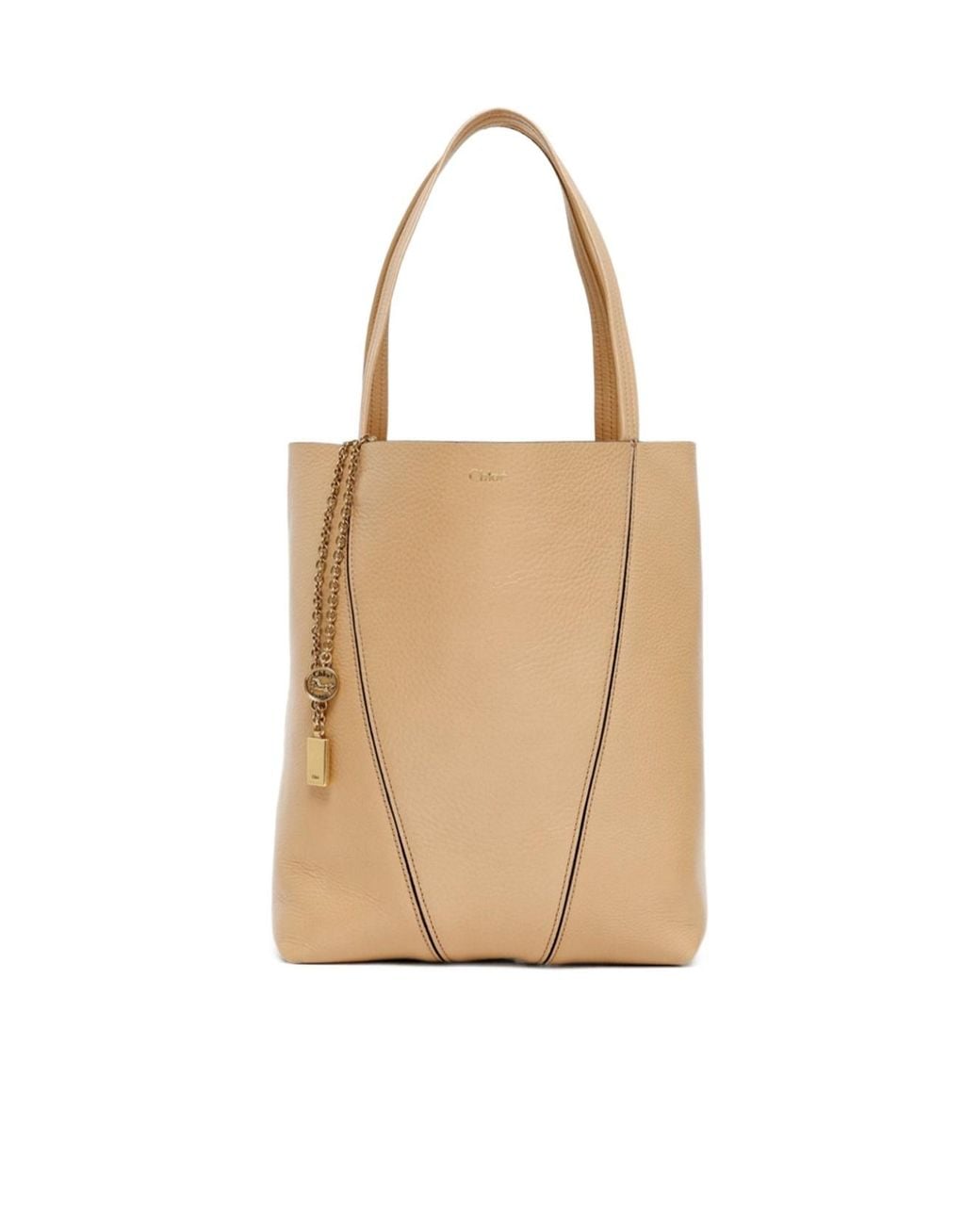 Chloé Natural Chloé Spin Charm Detailed Tote Bag