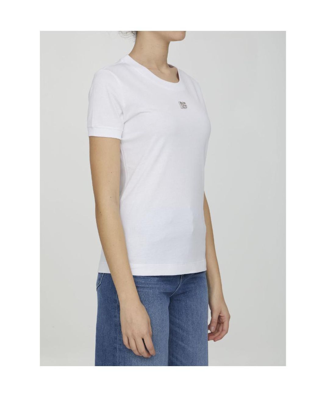 Dolce & Gabbana White Logo-Embellished Short-Sleeved Top