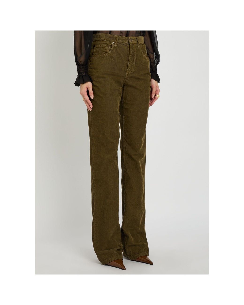 Saint Laurent Green High-Waist Bootcut Pants