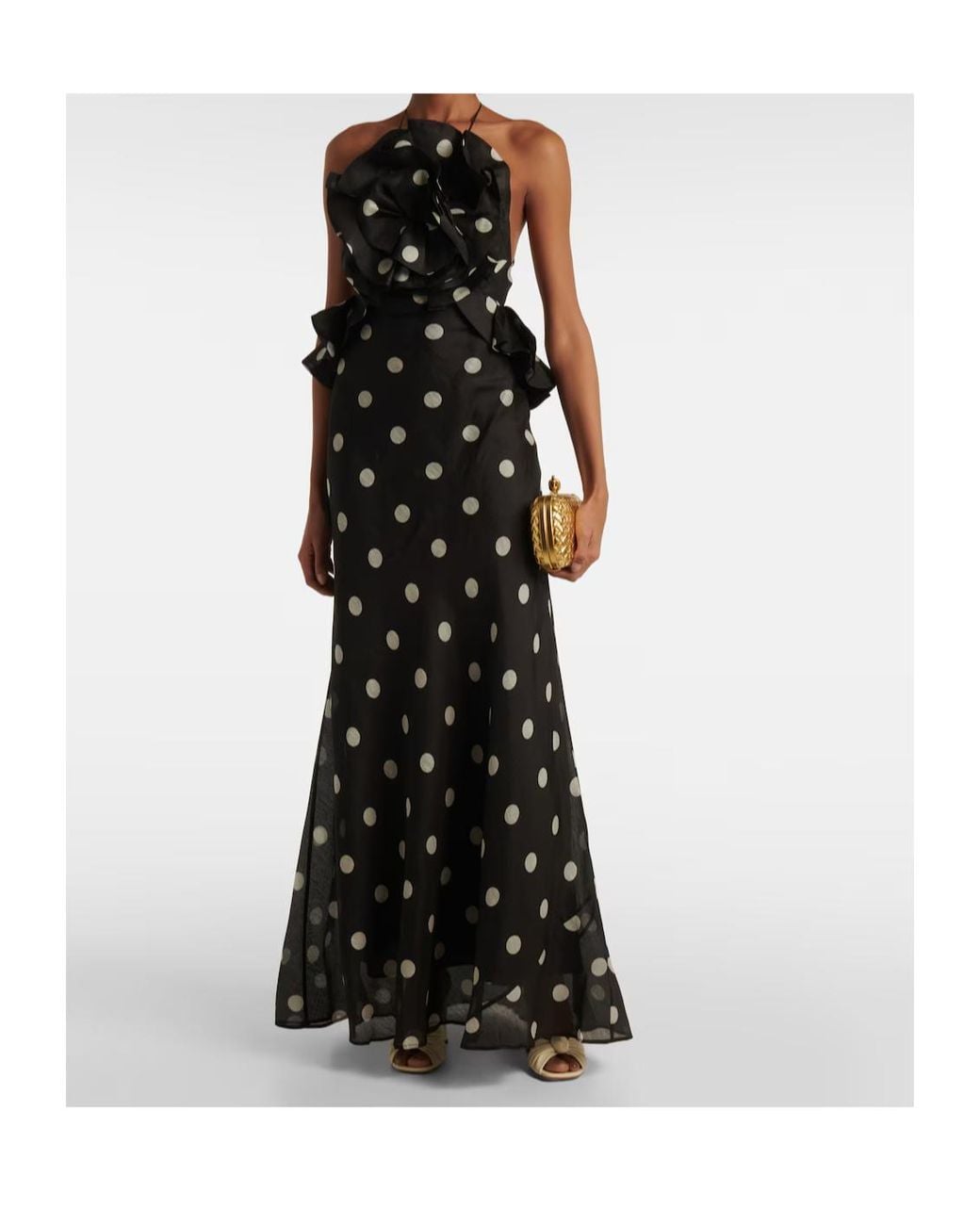 Zimmermann Black Crush Polka-Dot Ruffled Linen And Silk Gown