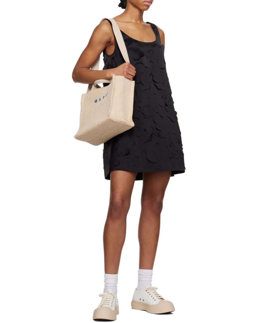 Marni Natural Tropicalia Logo Embroidered Small Tote Bag
