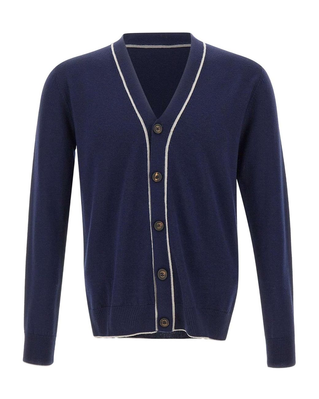 Eleventy Blue Contrast Trim V-Neck Cardigan for men