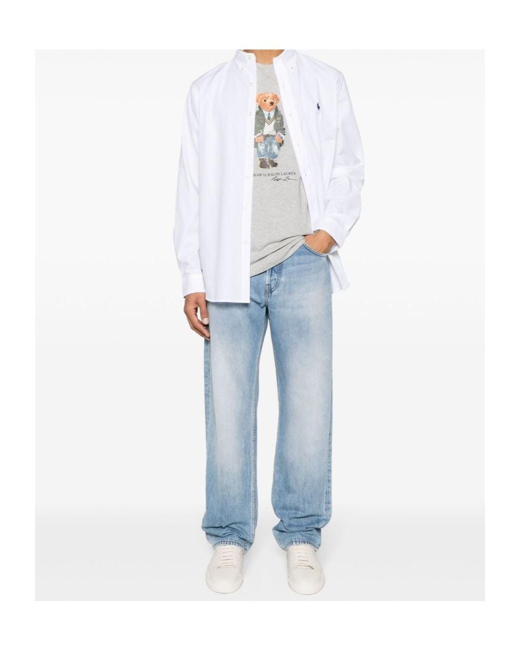 Polo Ralph Lauren White Pony Embroidered Poplin Shirt for men