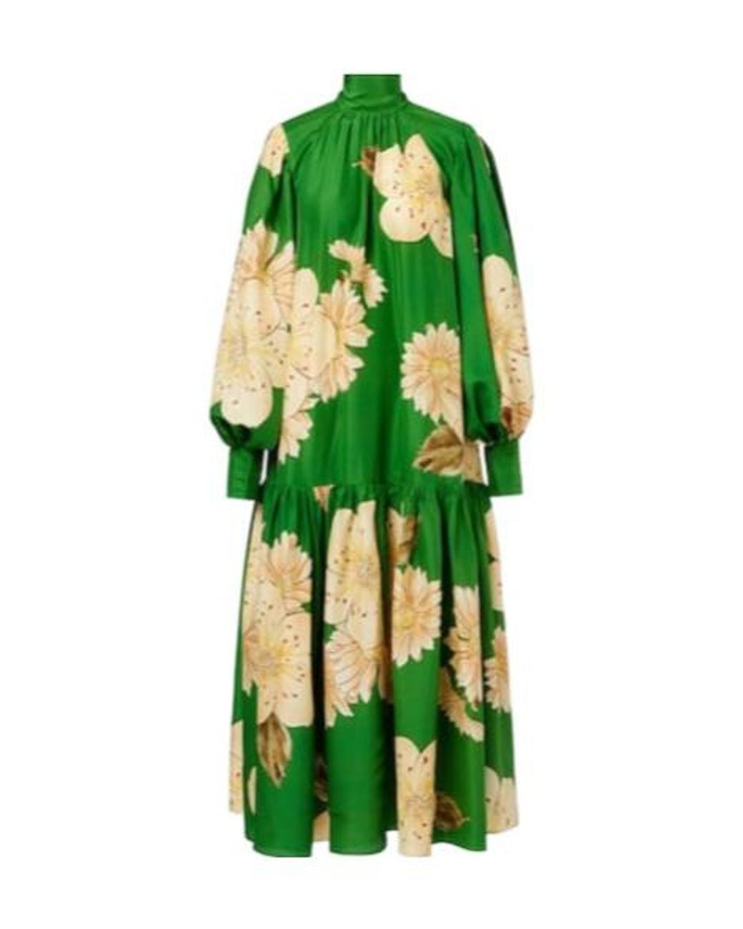 ALÉMAIS Green Sage Floral Silk Midi Dress