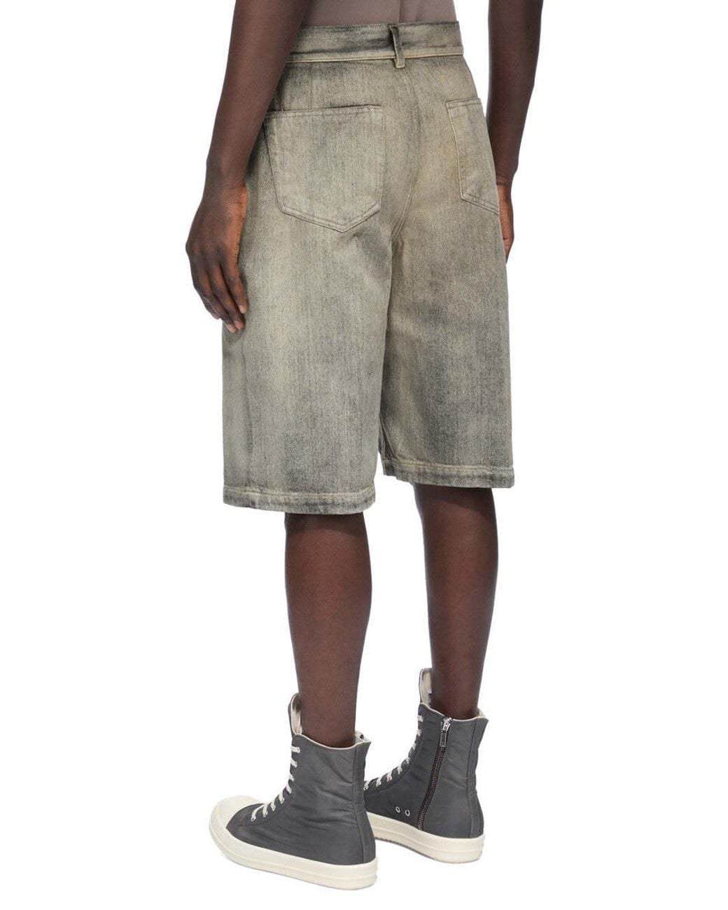 Rick Owens Gray Washed-Effect Knee-Length Shorts for men