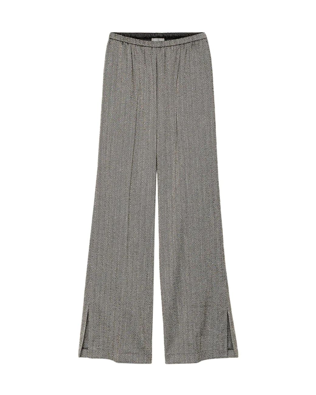 Forte_forte Gray Herringbone Casual Trousers With Side Slits
