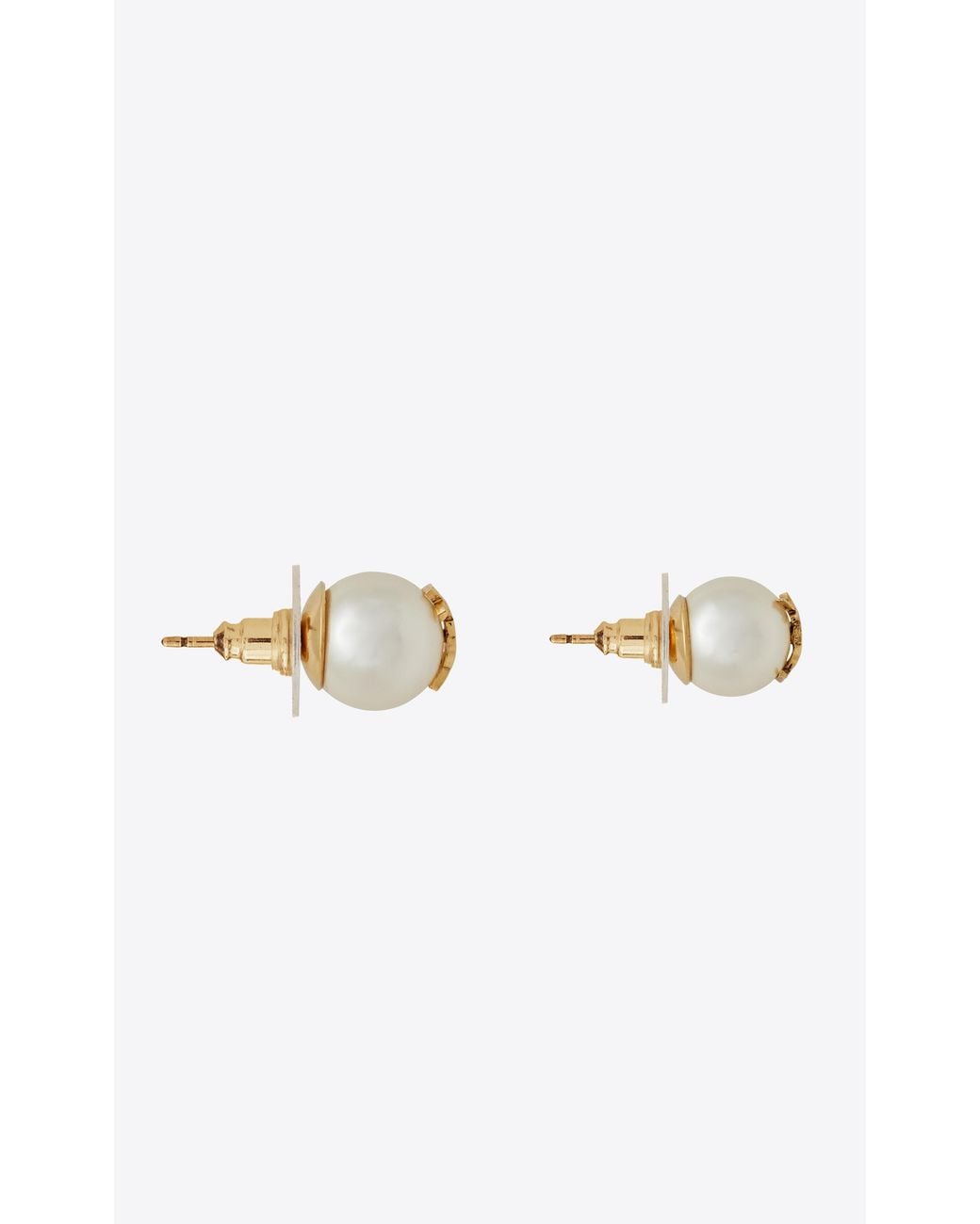 Saint Laurent White Logo Stud Earrings