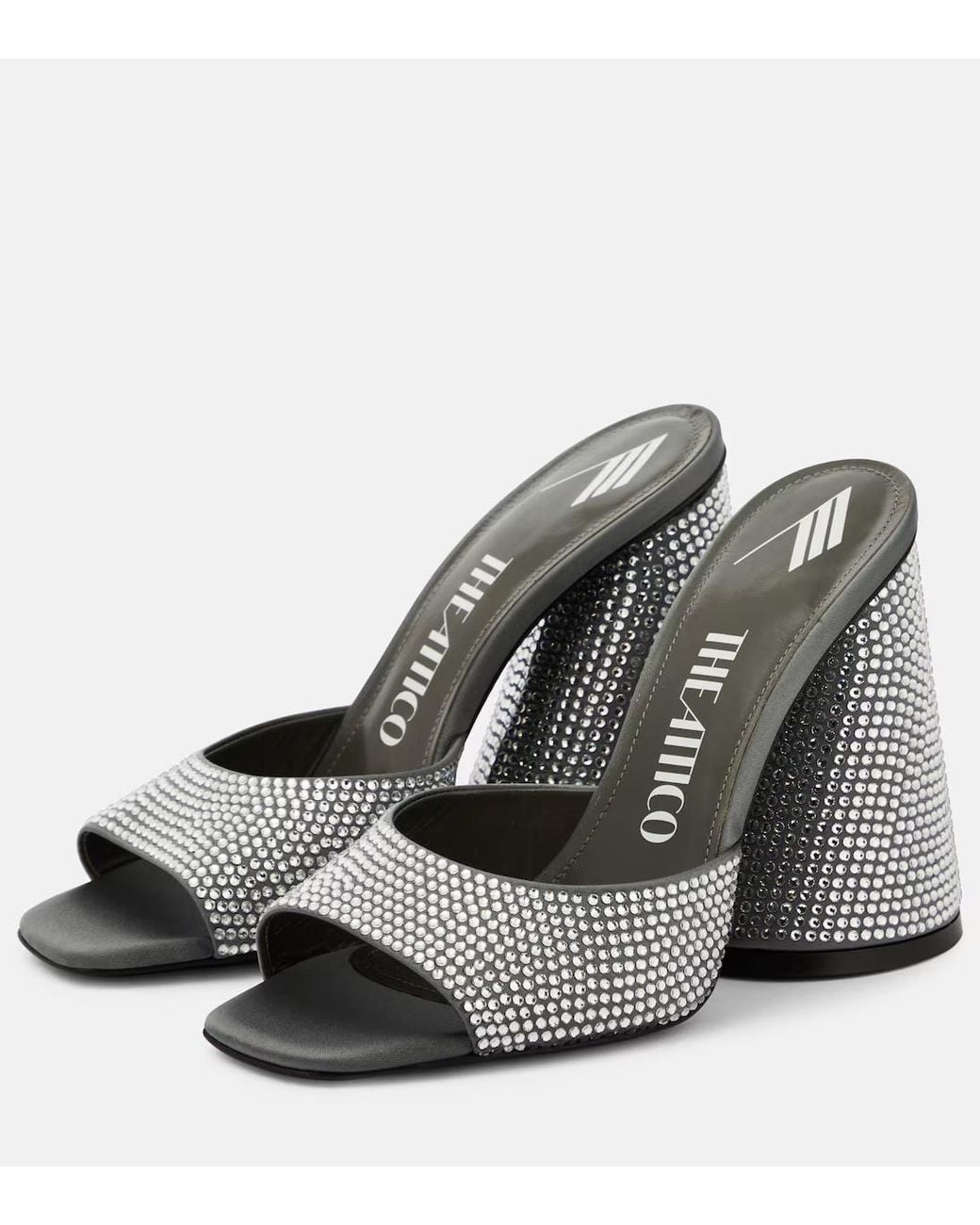 The Attico Gray Luz Crystal-Embellished Leather High-Heeled Sandals