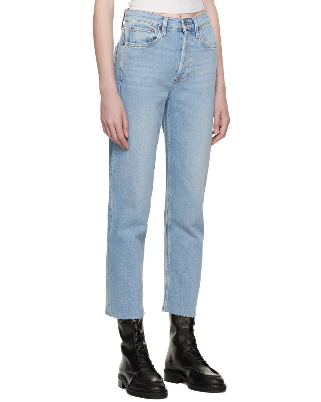 Re/done Blue Straight Leg Cropped Jeans