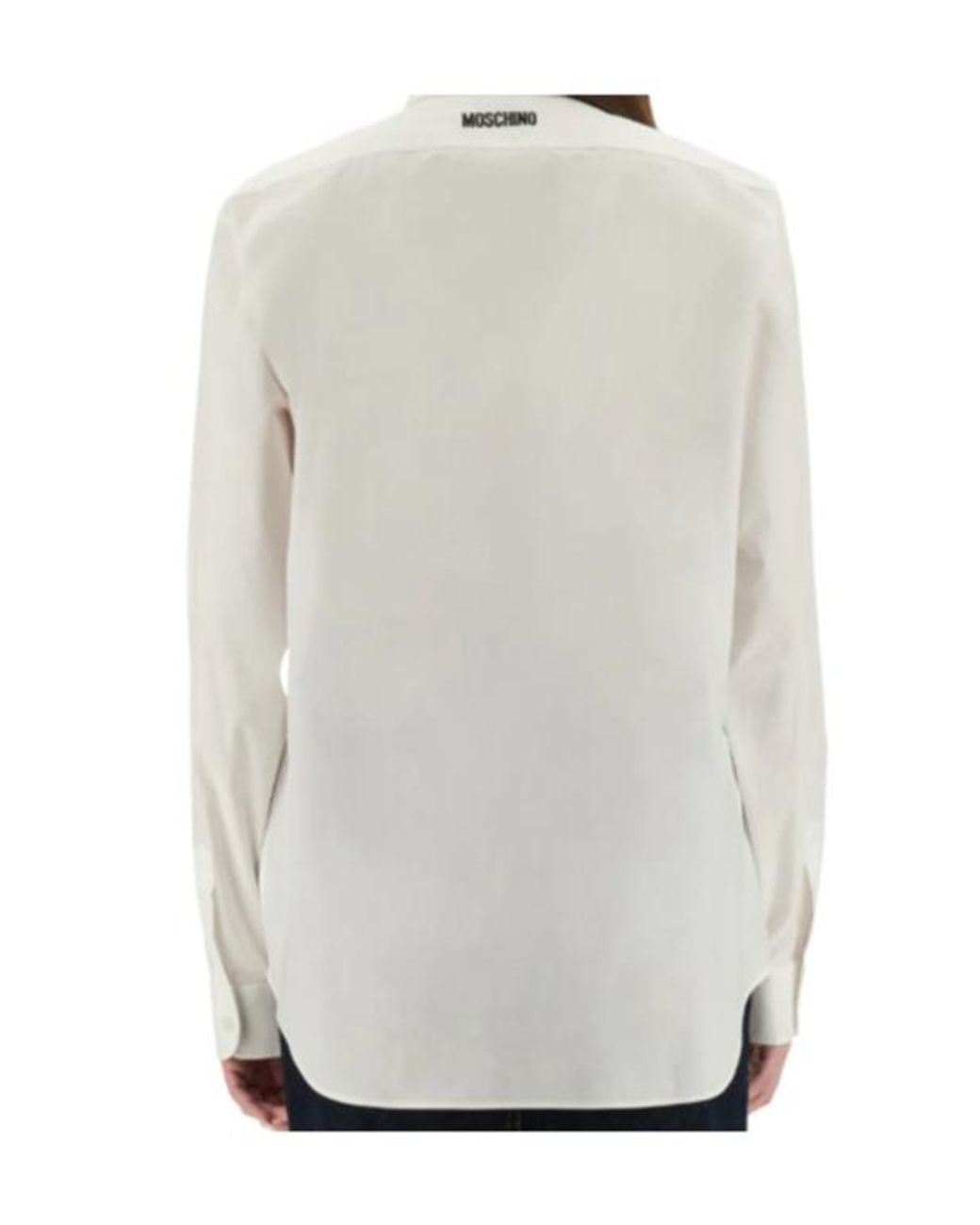 Moschino White Long-Sleeved Curved Hem Shirt