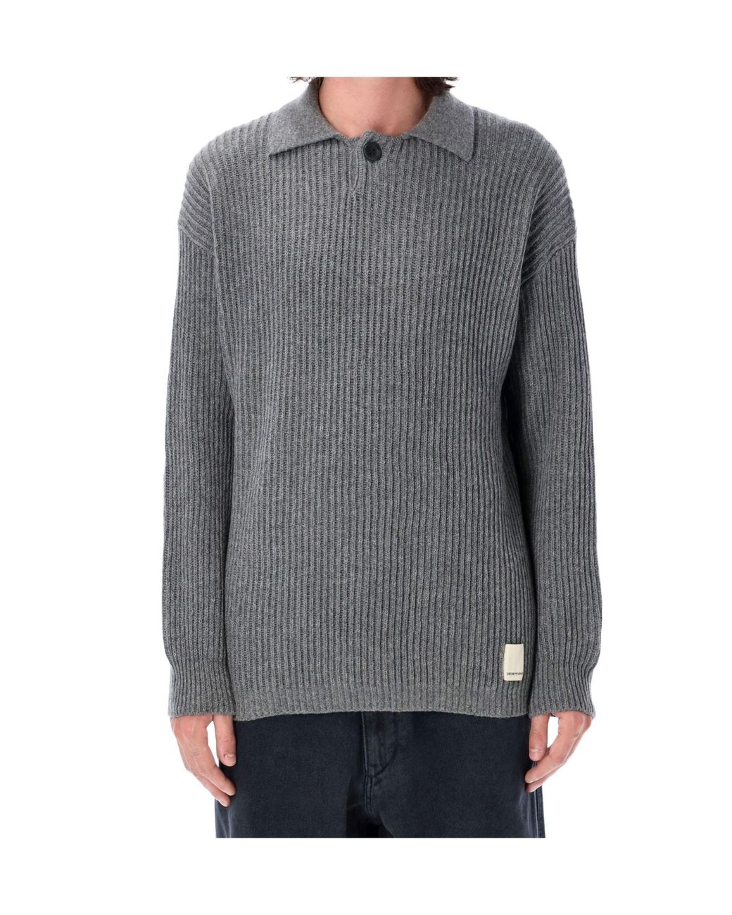 Emporio Armani Gray Fisherman's-Knit Long Sleeved Polo Shirt for men